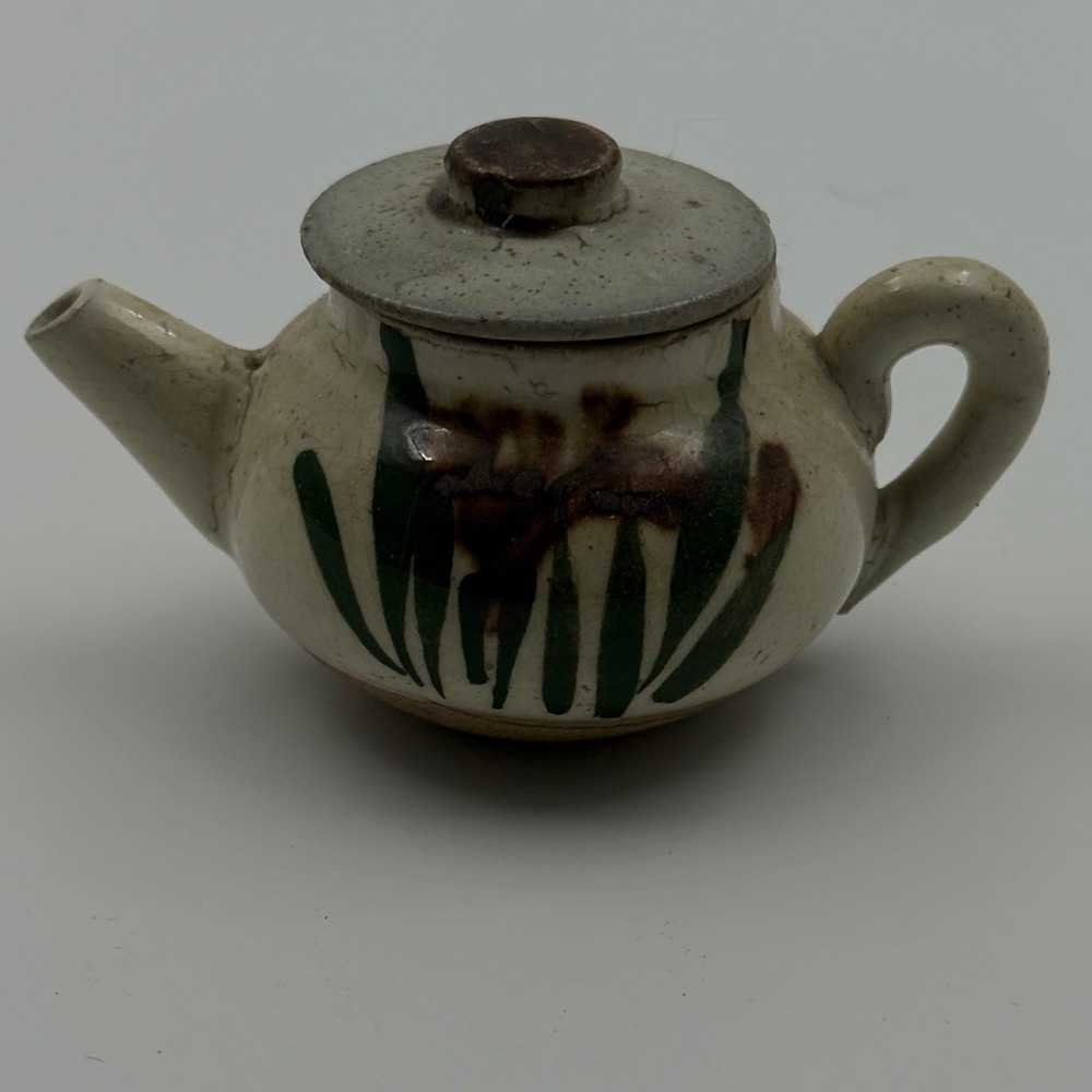 Studio Pottery Miniature Teapot Hand Painted Floral Ceramic Decorative Small